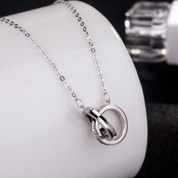 925 silver necklace simple double ring pendant fashion collar chain couple tiffy first jewelry gift, Black
925 silver necklace simple double ring pendant fashion collar chain couple tiffy first jewelry gift, Black