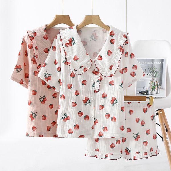 women's sleepwear ladies cotton crepe pajamas thin short sleeve shorts home clothes loose casual 2 pcs turn-down collar sweet strawberr, Black;red
women's sleepwear ladies cotton crepe pajamas thin short sleeve shorts home clothes loose casual 2 pcs turn-down collar sweet strawberr, Black;red