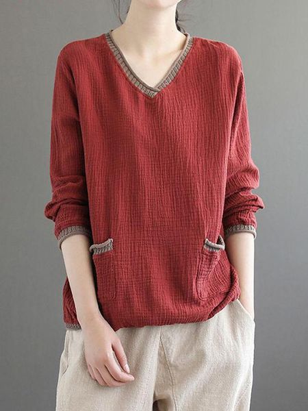t-shirt women double pockets cotton vintage tshirts pockets vneck long sleeve spring new patchwork color loose female oversized tees, White
t-shirt women double pockets cotton vintage tshirts pockets vneck long sleeve spring new patchwork color loose female oversized tees, White