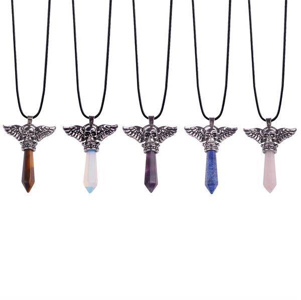 vintage silvery skull wings necklace pendant hexagonal natural healing stone crystal rope chain necklace, Silver
vintage silvery skull wings necklace pendant hexagonal natural healing stone crystal rope chain necklace, Silver
