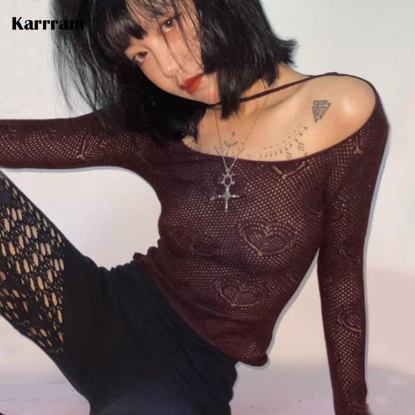 women's t-shirt karrram y2k aesthetics heart embroidery grunge harajuku hollow out t-shirt knit full sleeve slim tshirt see through go, White
women's t-shirt karrram y2k aesthetics heart embroidery grunge harajuku hollow out t-shirt knit full sleeve slim tshirt see through go, White