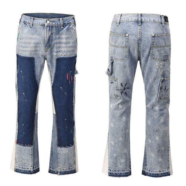 men's jeans style american vibe bieber same speckled ink deconstruction splicing flare jeans casual loose trousers men, Blue
men's jeans style american vibe bieber same speckled ink deconstruction splicing flare jeans casual loose trousers men, Blue