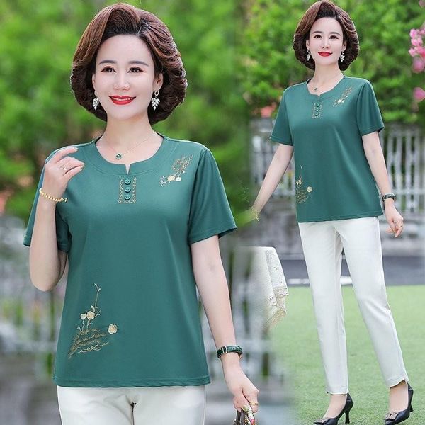 t-shirt summer classic embroidery flower tshirts crew neck short sleeve female clothing tshirts middleaged mother, White
t-shirt summer classic embroidery flower tshirts crew neck short sleeve female clothing tshirts middleaged mother, White