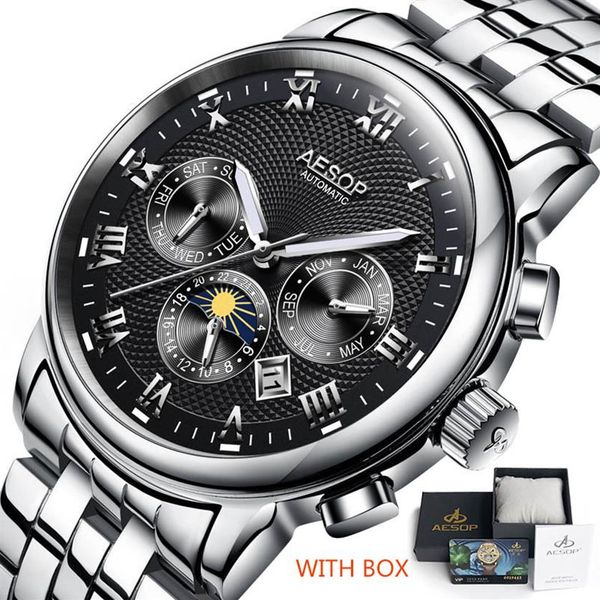 aesop men's fashion watches automatic mechanical watch blue wrist wristwatch stainless steel male clock men relogio masculino301n, Slivery;brown
aesop men's fashion watches automatic mechanical watch blue wrist wristwatch stainless steel male clock men relogio masculino301n, Slivery;brown