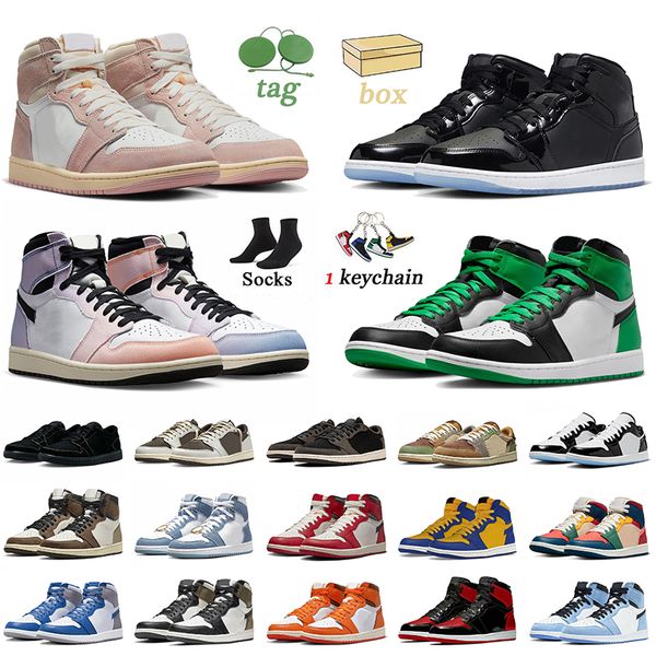 

2023 with box jumpman 1 basketball shoes next chapter verse washed pink 1s lost found denim patent bred space jam dark mocha women mens trai, Black