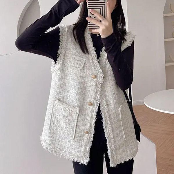 vests lady spring fall light luxury vests small fragrance heavy industry woven tweed jacket vneck loose sleeveless fringed waistcoat, Black;white
vests lady spring fall light luxury vests small fragrance heavy industry woven tweed jacket vneck loose sleeveless fringed waistcoat, Black;white