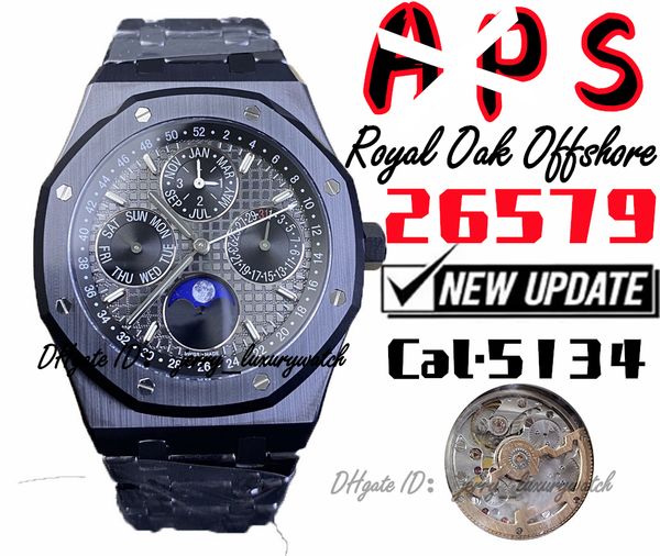 aps luxury men's watch 26579 black ceramic, perpetual calendar, date, week, month, moon phase, diameter 41*10.5mm, cal5134 automatic ch, Slivery;brown
aps luxury men's watch 26579 black ceramic, perpetual calendar, date, week, month, moon phase, diameter 41*10.5mm, cal5134 automatic ch, Slivery;brown