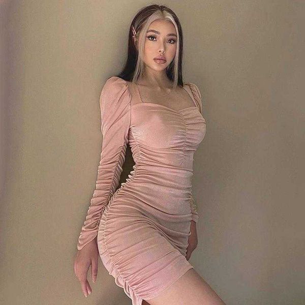 pleated dress for women spring long sleeve skinny sheath temperament, Black;gray