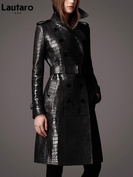 jackets lautaro autumn long black crocodile pattern leather trench coat for women long sleeve belt double breasted british style fashion, Black;brown
jackets lautaro autumn long black crocodile pattern leather trench coat for women long sleeve belt double breasted british style fashion, Black;brown