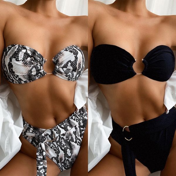 women's swimwear bikini bandeau women snakeskin black swimwear swimsuit bikini set bathing suit female belt metal hoop decor banadores, White;black
women's swimwear bikini bandeau women snakeskin black swimwear swimsuit bikini set bathing suit female belt metal hoop decor banadores, White;black