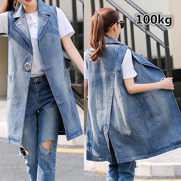 vests 2019 new spring autumn women vest denim female jacket fashion hole in long sleeveless waistcoat for 90kg, Black;white
vests 2019 new spring autumn women vest denim female jacket fashion hole in long sleeveless waistcoat for 90kg, Black;white