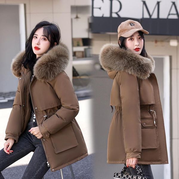 leather 2022 new winter jacket women parkas fashion zippers pockets with fur collar warm snow wear padded hooded coat, Black
leather 2022 new winter jacket women parkas fashion zippers pockets with fur collar warm snow wear padded hooded coat, Black