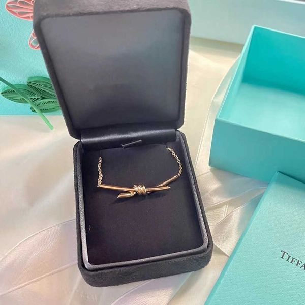 v gold tiffy knot necklace 18k rose gold diamond knot full of diamond bone, Black