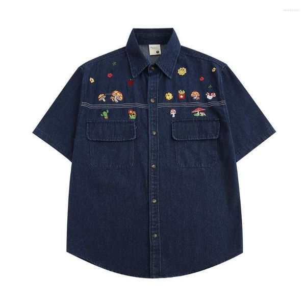 men's t shirts fashion hip hop high street flower embroidery denim cotton men women short sleeve casual loose turndown collar, White;black
men's t shirts fashion hip hop high street flower embroidery denim cotton men women short sleeve casual loose turndown collar, White;black