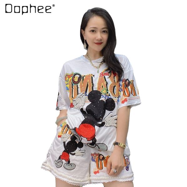 dress 2 pieces sets women outfits casual shorts set new drilling beaded cartoon print tshirt loose twopiece suit summer clothing, White
dress 2 pieces sets women outfits casual shorts set new drilling beaded cartoon print tshirt loose twopiece suit summer clothing, White