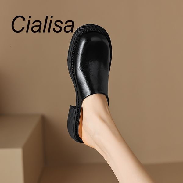 slippers cialisa summer mules women casual round toe genuine leather shoes concise handmade daily mid heels female footwear 230421, Black
slippers cialisa summer mules women casual round toe genuine leather shoes concise handmade daily mid heels female footwear 230421, Black