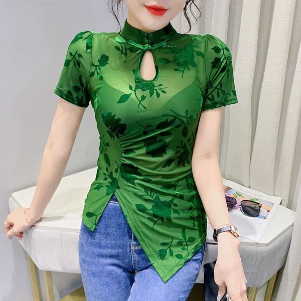 t-shirt #6711 green black mesh t shirt women hollow out retro chinese style skinny t shirt short sleeve asymmetrical tshirt short, White
t-shirt #6711 green black mesh t shirt women hollow out retro chinese style skinny t shirt short sleeve asymmetrical tshirt short, White