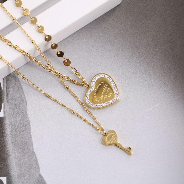 titanium steel 18k gold tiffy adhesive diamond heart key asymmetric chain double layer necklace female commuter collar, Black
titanium steel 18k gold tiffy adhesive diamond heart key asymmetric chain double layer necklace female commuter collar, Black