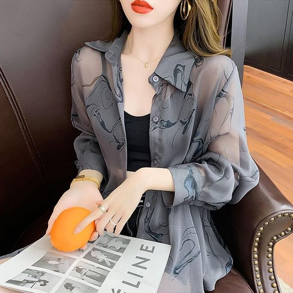 polos grey chiffon shirt summer women's new longsleeved sunscreen blouse cardigan thin female chiffon loose, White
polos grey chiffon shirt summer women's new longsleeved sunscreen blouse cardigan thin female chiffon loose, White