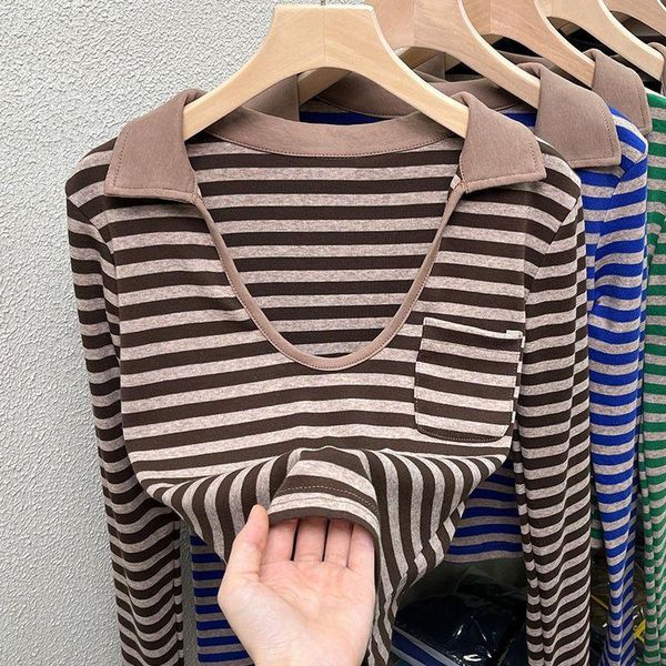 polos 2022 fashion women striped long sleeves polo shirts knit short sleeve shirts, White
polos 2022 fashion women striped long sleeves polo shirts knit short sleeve shirts, White