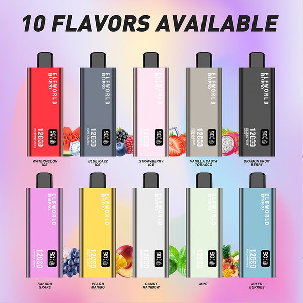 

ELF WORLD Disposable E Cigarette 12000 Puff Fruits Flavors Vape Shenzhen Hot Sale 15000 Puffs Disposable Vape Pen LED Dispay Screen Airflow Adjustable Vapor