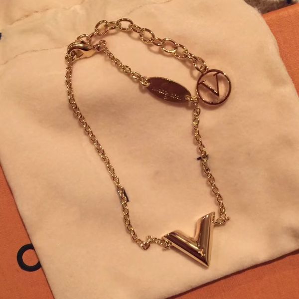 design v letter chain golden women bracelets with logo official size design gold four petals bracelets never fade, Black
design v letter chain golden women bracelets with logo official size design gold four petals bracelets never fade, Black