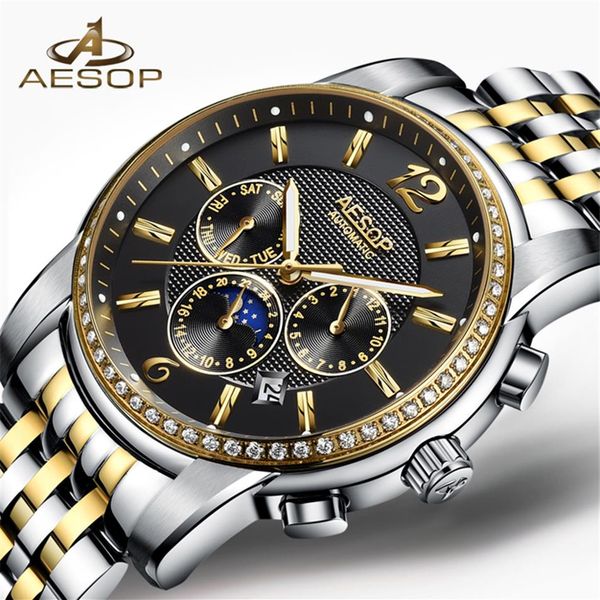 aesop luxury brand military watch men moon phase automatic mechanical watches luminous full steel waterproof clock men328i, Slivery;brown
aesop luxury brand military watch men moon phase automatic mechanical watches luminous full steel waterproof clock men328i, Slivery;brown