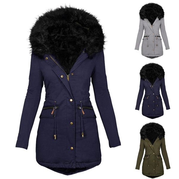 leather women winter long sleeve faux fur hood midlength warm coat parka snow outerwear, Black
leather women winter long sleeve faux fur hood midlength warm coat parka snow outerwear, Black