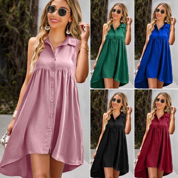 womens dresses summer sleeveless lapel v-neck button down midi dress solid color high low hem a-line flowy dresses with pockets, Black;gray
womens dresses summer sleeveless lapel v-neck button down midi dress solid color high low hem a-line flowy dresses with pockets, Black;gray