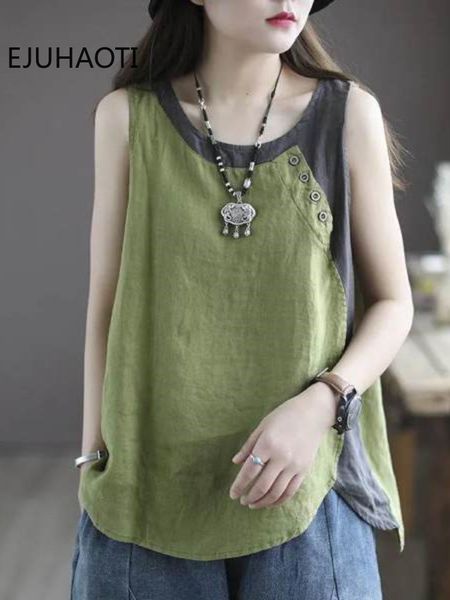 womens tshirt summer woman cotton linen loose literary retro suspender vest thin dissymmetry button decorate spliced tshirt 230420, White
womens tshirt summer woman cotton linen loose literary retro suspender vest thin dissymmetry button decorate spliced tshirt 230420, White