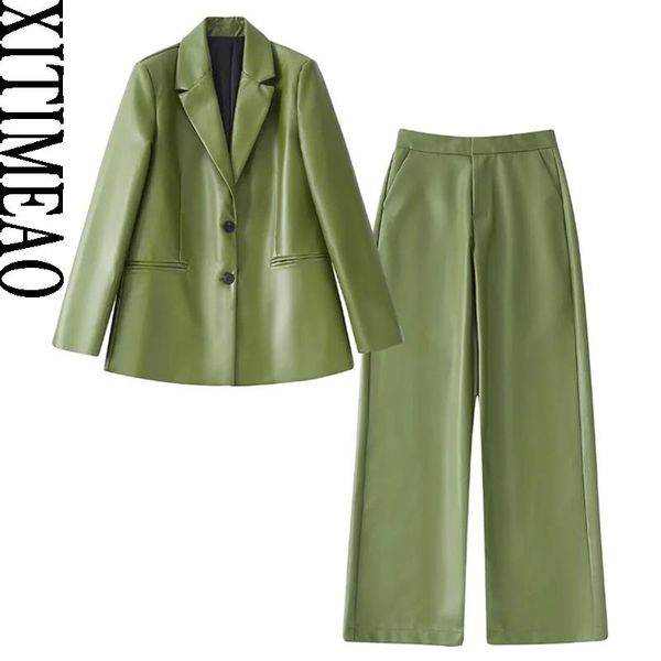 pants women fashion faux leather loose suit blazers coat vintage long sleeve back vents outerwear and high waist straight trousers, White
pants women fashion faux leather loose suit blazers coat vintage long sleeve back vents outerwear and high waist straight trousers, White