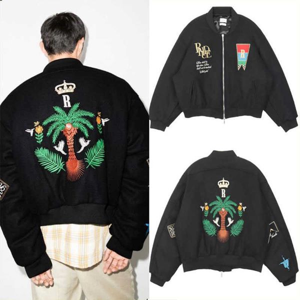 men's women's designer rhude clothing embroidered coats casual floral letter woolen high loose zippered baseball jacket outerwear, Black;brown
men's women's designer rhude clothing embroidered coats casual floral letter woolen high loose zippered baseball jacket outerwear, Black;brown