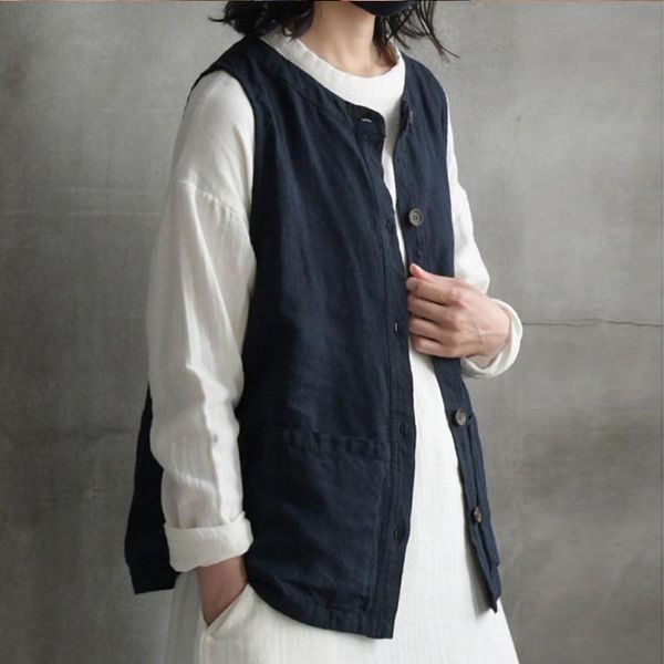 vests johnature 2022 autumn new sleeveless japanese linen women vests vintage reversible loose button female solid color coats, Black;white
vests johnature 2022 autumn new sleeveless japanese linen women vests vintage reversible loose button female solid color coats, Black;white