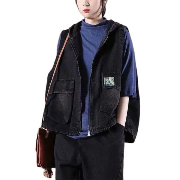 vests denim vest women's 2022 spring autumn new loose allmatch literary simple large pocket hooded vest zipper jacket, Black;white
vests denim vest women's 2022 spring autumn new loose allmatch literary simple large pocket hooded vest zipper jacket, Black;white