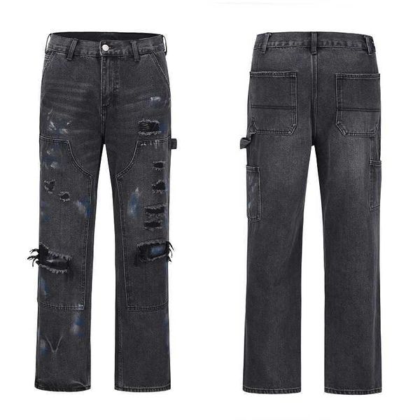 men's jeans heavy industry chaopai washed used deconstructed spliced broken high street vibe straight tube jeans speckled versatile lon, Blue
men's jeans heavy industry chaopai washed used deconstructed spliced broken high street vibe straight tube jeans speckled versatile lon, Blue