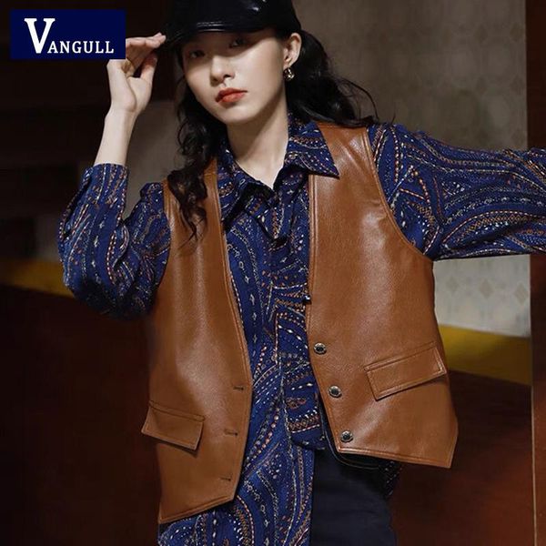 vests vangull vintage brown short leather vest women spring new spring single breasted waistcoat female sleeveless slim fashion vest, Black;white
vests vangull vintage brown short leather vest women spring new spring single breasted waistcoat female sleeveless slim fashion vest, Black;white