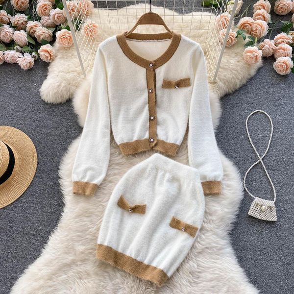 dress fall knitted 2 piece set women long sleeve patchwork cardigans sweater and short elastic waist skirt hairy soft suits, White
dress fall knitted 2 piece set women long sleeve patchwork cardigans sweater and short elastic waist skirt hairy soft suits, White