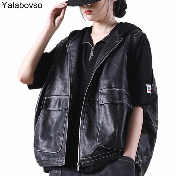 vests pu faux leather vest coat 2021 women hooded ladies zipper sleeveless waistcoats female casual black loose clothes yalabovso, Black;white
vests pu faux leather vest coat 2021 women hooded ladies zipper sleeveless waistcoats female casual black loose clothes yalabovso, Black;white