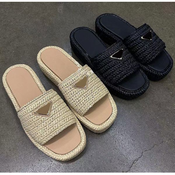 23 season elling shoes fashion raffia flatform sandals enameled metal triangle logo womens outdoor walking indoor home sandals, Black
23 season elling shoes fashion raffia flatform sandals enameled metal triangle logo womens outdoor walking indoor home sandals, Black