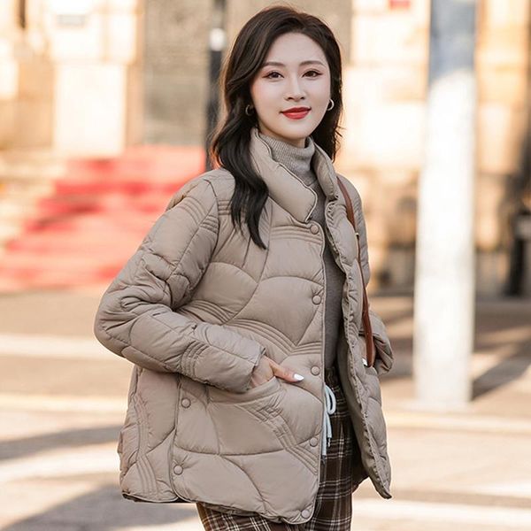 leather winter women jackets 2022 new fashion stand collar solid color padded coat woman winter parkas single breasted female clothing, Black 
leather winter women jackets 2022 new fashion stand collar solid color padded coat woman winter parkas single breasted female clothing, Black