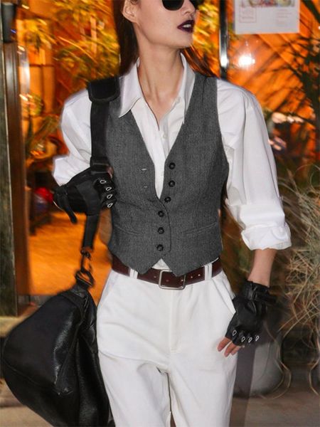 vests women's suit vest business work jacket slim fit formal waistcoat retro wool tweed chalecos, Black;white
vests women's suit vest business work jacket slim fit formal waistcoat retro wool tweed chalecos, Black;white