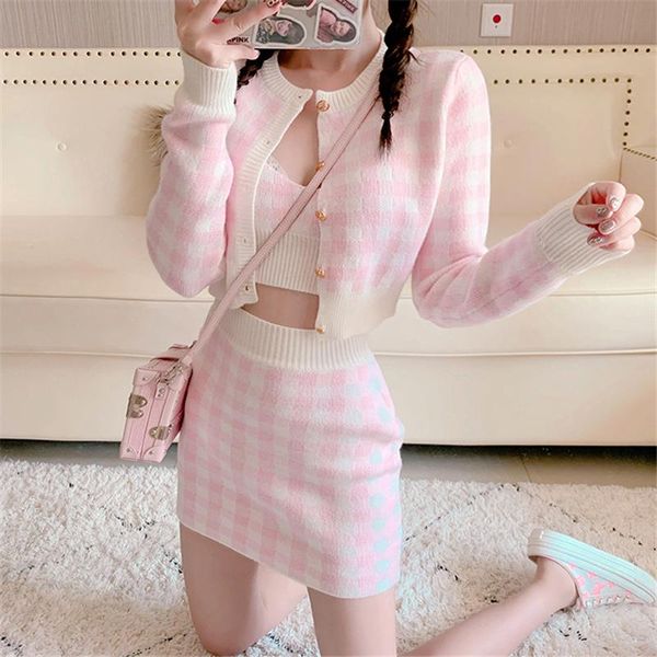 dress threepiece sets knitted plaid autumn/winter slim warm suits first sweet girl small pure fresh mini skirt+sling+sweater cardigan, White
dress threepiece sets knitted plaid autumn/winter slim warm suits first sweet girl small pure fresh mini skirt+sling+sweater cardigan, White