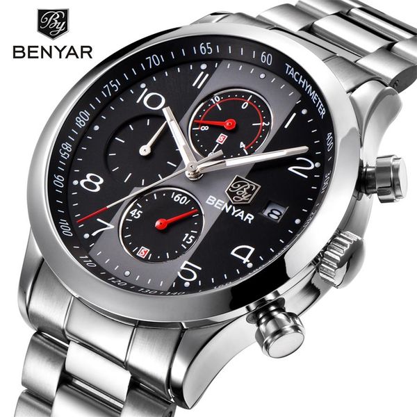 benyar fashion chronograph sport watches men stainless steel strap brand quartz watch clock relogio masculino reloj hombre black195k, Slivery;brown
benyar fashion chronograph sport watches men stainless steel strap brand quartz watch clock relogio masculino reloj hombre black195k, Slivery;brown