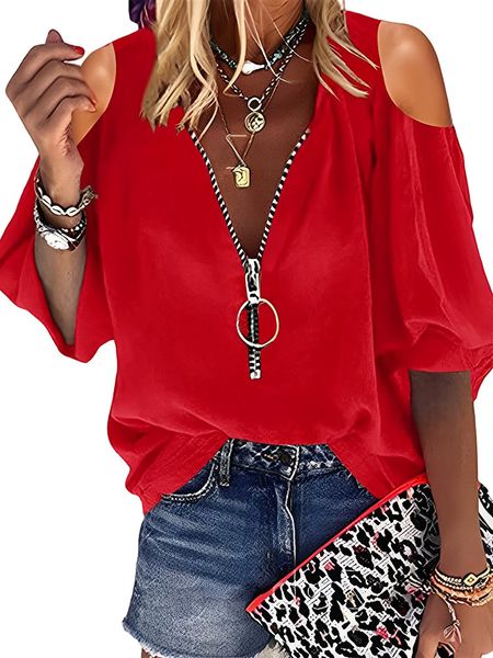 women's blouses shirts summer solid women blouses and fashion zipper v neck 34 sleeve elegant office work lady shirts oversize casual, White
women's blouses shirts summer solid women blouses and fashion zipper v neck 34 sleeve elegant office work lady shirts oversize casual, White