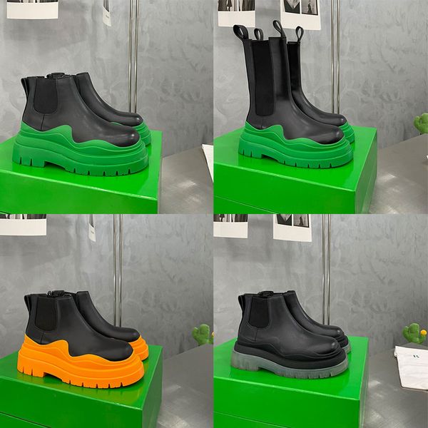 2023 women men designer boots tire leather half ankle boots fashion wave olive colored rubber clear outsole elastic webbing boot, Black
2023 women men designer boots tire leather half ankle boots fashion wave olive colored rubber clear outsole elastic webbing boot, Black