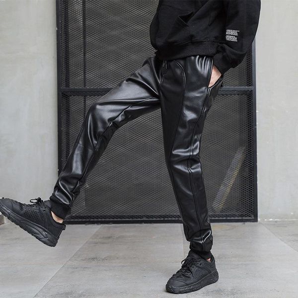pants 2022 men's elastic waist loose harem stitching leather pants slimfitting biker ankle tight ankle tied pu leather pants, Black
pants 2022 men's elastic waist loose harem stitching leather pants slimfitting biker ankle tight ankle tied pu leather pants, Black