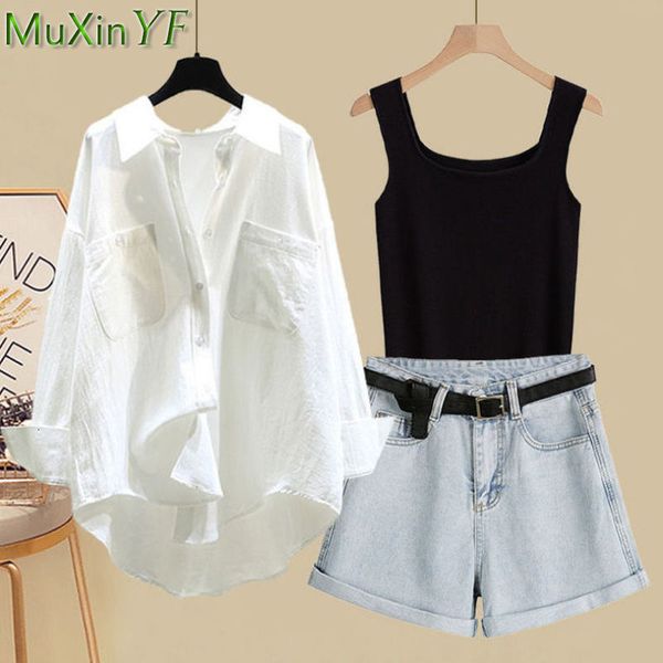 women's tracksuits women's summer fashion simple joker clothing set white sun protection shirt vest denim shorts outfits lady casu, Gray
women's tracksuits women's summer fashion simple joker clothing set white sun protection shirt vest denim shorts outfits lady casu, Gray