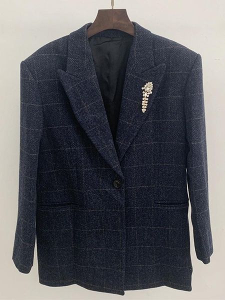 pants 2022 autumn and winter new plaid single button rhinestone brooch women casual blazer coat, White
pants 2022 autumn and winter new plaid single button rhinestone brooch women casual blazer coat, White