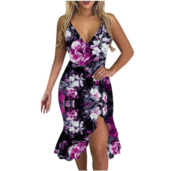 print spring and summer dress low cut sling v neck flounce sheath, Black;gray
print spring and summer dress low cut sling v neck flounce sheath, Black;gray