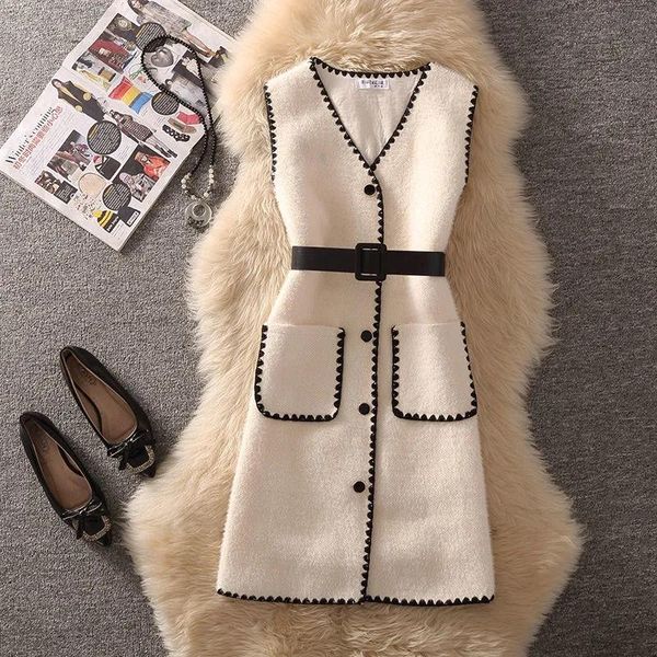 vests vintage long knitted vest jacket women 2021 fall fashion korean slim single breasted waistcoat elegant sleeveless cardigan coats, Black;white
vests vintage long knitted vest jacket women 2021 fall fashion korean slim single breasted waistcoat elegant sleeveless cardigan coats, Black;white